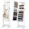 Gymax Standing Jewelry Cabinet Full Length Mirror Lockable w/ 3-Color LED Lights